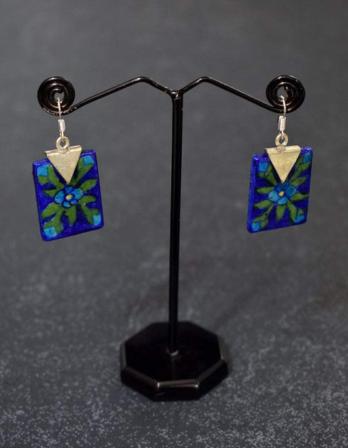 Flat Pendant Earrings (Blue)